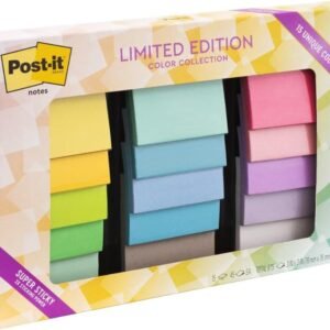 Post-it Super Sticky Notes, 15 Sticky Note Pads, 3 x 3 in, School Supplies, Office Products, Notes for Vertical Surfaces, Monitors, Walls and Windows, Assorted Colors