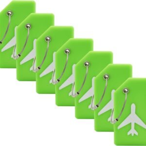 7 Pack Silicone Luggage Tag for Suitcases with Stainless Loop, TSA Approved, Privacy Protection Travel Essentials Bag Tags(Green)