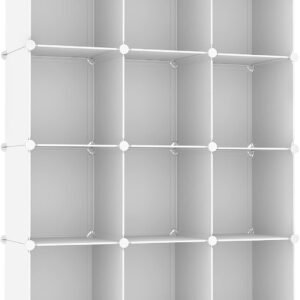 AWTATOS Cube Storage Organizer Storage 12 Cube Bookshelf DIY Plastic Closet Clothes Storage Shelves with Wooden Mallet, Stackable Storage Solution for Home, Bedroom, White