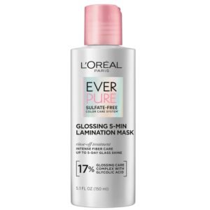 L’Oreal Paris Glossing Lamination Hair Mask with Glycolic Acid, Hair Treatment for Lasting Shine and Smoothness for Dull, Dry Hair, EverPure, 5.1 Fl Oz