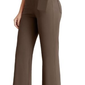 DLOODA Dress Work Pants Women Business Casual Slack Trousers Stretchy Pull On Office Flare Pants with Pockets
