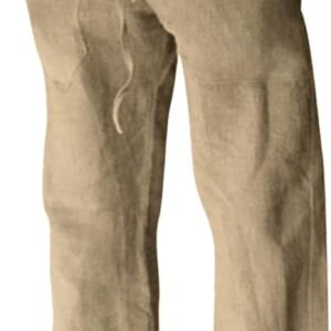 Puimentiua Cotton Linen Pants Men Casual Loose Fit Elastic Drawstring Waist Summer Beach Pants