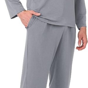 BAMBOO COOL Mens Pajama Set Bamboo Viscose Soft Pijamas Sets for Men Long Sleeve Full Length Pants Pjs Sleepwear with Pockets
