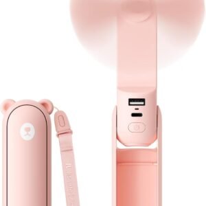 JISULIFE 3 IN 1 Handheld Mini Fan – Portable Fan & Power Bank & Flashlight, 19H Max Cooling, USB Rechargeable, Pocket-Sized for Travel, Cruise, Concerts, Makeup, 2026 Summer Gifts for Women(Pink)