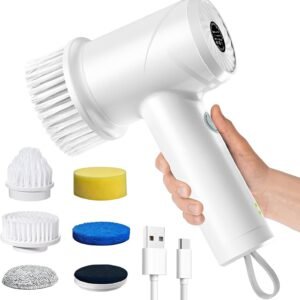 Electric Spin Scrubber – Cordless IPX7 Waterproof Shower Scrubber with 2 Speed Settings and 6 Replaceable Heads，Electric Cleaning Brush for Bathroom，Kitchen and Windows