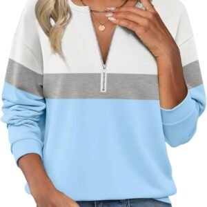 TICTICMISS Womens Sweatshirts Half Zip Fleece Pullover Tops Color Block Quarter Zipper Hoodies Fall Winter Clothes