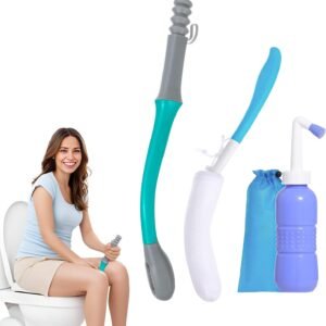 Toilet Aids Set for Wiping – Long Handle Butt Wiper for People Overweight, Elderly and Disabled, Bottom Buddy Wiping Aid for Bathroom ( 4PCS Personal Hygiene Kit )