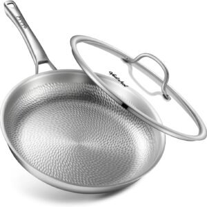 Titanium Pan, 12 Inch Pure Titanium Hammered Pro frying pan with Lid, Non-Toxic Skillet for Cooking, PFAS/PFOA/PTFE Free Cookware, Dishwasher&Oven Safe, Kitchen Induction Compatible