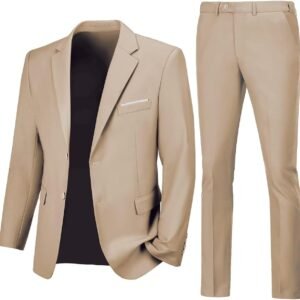 Mens 2 Piece Slim Fit Suit Two Button Formal Solid Suit Jacket Pants Set Wedding Work Prom Tuxedo Men