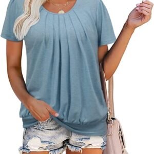 ZOLUCKY Womens Casual Short Sleeve Tunic Tops Scoop Neck T Shirts Summer Loose Fit Tunics