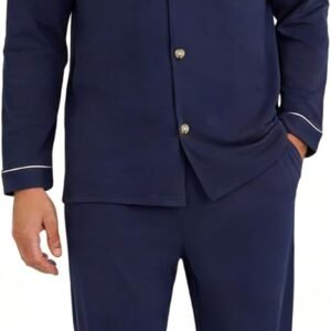 U2SKIIN Men’s 100% Cotton Pajama Set, Soft Breathable Long Sleeve Button Down Pajamas for Men Sleepwear for Home