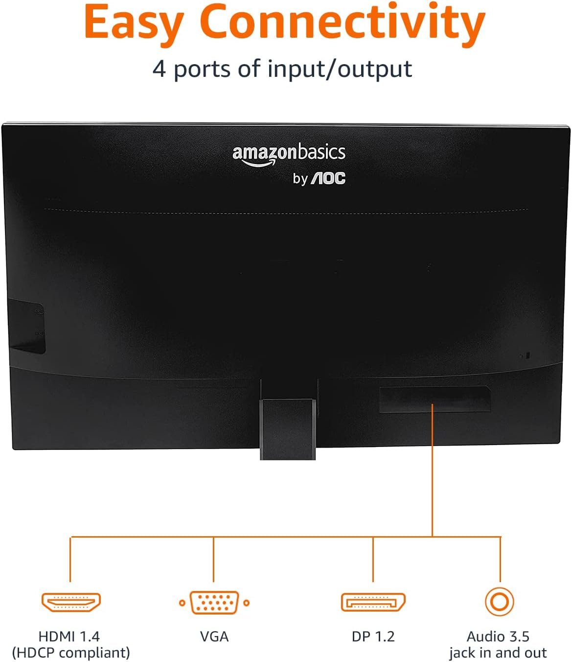 Amazon Basics 24-inch Full HD IPS Monitor, 75 Hz, 1080P, HDMI, Display Port and VGA Input, Adjustable Stand, VESA Compatible, Built-in Speakers for Office and Home, Black - Image 3