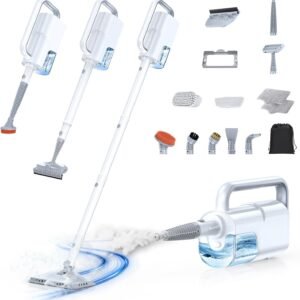 10-in-1 Steam Mop with Detachable Handheld Steamer, 350ml Tank, 10s Heat-Up, 248°F Steam Cleaner, 3-Level Control and Swivel Head for Floors, Carpets, Tiles, BBQ grill Multi-Surface Clean White