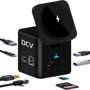 USB C Laptop Docking Station with MagSafe Charger Stand, 9 in 1 USB C Hub Multiport Adapter with 4K HDMI, 1Gbps Ethernet, 3 USB 3.0, SD/TF, Compatible with MacBook/Dell/HP/Lenovo/iPhone (Black)