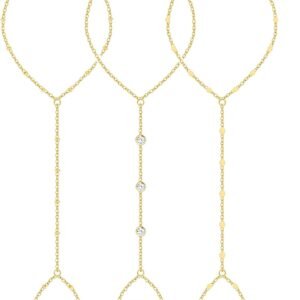 3PCS 14K Gold-Plated Hand Chain Bracelets for Women, Stack Bracelets Set Adjustable, Trendy Dainty Ring Bracelet Hand Chain