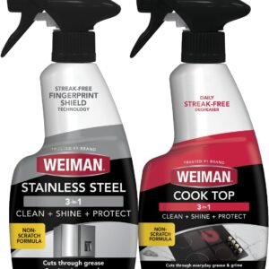 Weiman Stainless Steel Cleaner & Cooktop Daily Cleaner – 12 Ounce – Kitchen Appliance Cleaner Kit
