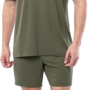 Fruit of the Loom Men’s 360 Stretch Short Sleeve V-neck Top and Short Sleep Pajama Set
