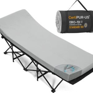 CYMULA Camping Cot Mattress 2in Memory Foam Sleeping Pad,Soft Warm Non-Slip Camping Mattress Topper with Retaining for Adults,Portable Roll up Pad for Travel（only Mattress）