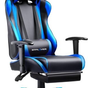 GTPLAYER Gaming Chair with Footrest, Ergonomic Computer Game Desk Chair, Reclining Gamer Chair Seat Height Adjustment, Swivel Rocker with Headrest and Lumbar (Blue)