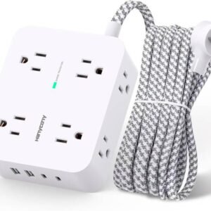Surge Protector Power Strip – HANYCONY 8 Outlets 4 USB (2 USB C) Charging Ports, Multi Plug Outlet Extender, 5Ft Braided Extension Cord, Flat Plug Wall Mount Desk Charging Station for Home Office ETL