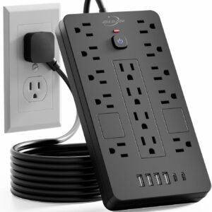 JouleLoom Surge Protector Power Strip-14 Outlets and 6 USB Ports, 6 Feet Flat Plug Extension Cord, 1850 Joules, Black, ETL Listed for Home, Office, Dorm Room