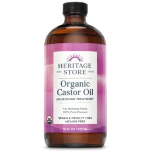 HERITAGE STORE Organic Castor Oil – Glass Bottle – Nourishing Treatment for Hair and Skin – Eyelash Serum for Eyelashes, Brows, Castor Oil Packs – Cold Pressed, Hexane Free, Vegan 16oz