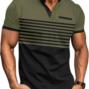 Mens T-Shirts Short Sleeve Button Casual Stylish Basic Tees Work Striped Shirts Henley Summer Lightweight Stretch Top