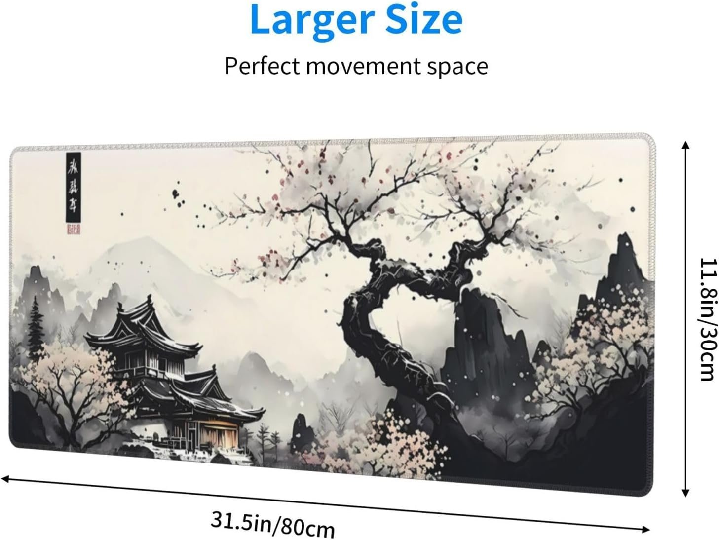 Japanese Mouse Pad, Large Japanese Desk Mat, XL Anime Gaming Keyboard Mat, Non-Slip Rubber Base, Big Extended Desk Protector for Home Office, 31.5”x11.8” - Image 2