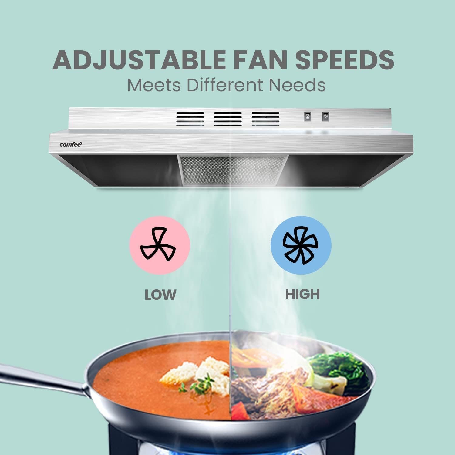 COMFEE' CVU30W2AST Range Hood 30 Inch Ducted Ductless Vent Hood Durable Stainless Steel Kitchen Hood for Under Cabinet with 2 Reusable Filter, 200 CFM, 2 Speed Exhaust Fan Silver - Image 10