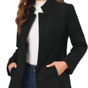 Allegra K Women’s Winter Overcoat Mid-Long Stand Collar Single Breasted Coat Outerwear