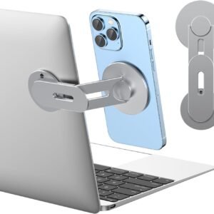 Magnetic Phone Holder for Laptop, MagSafe Laptop Phone Mount for iPhone 17/16/15/14/13/12 & All Phones, 180°Adjustable Magnetic Phone Holder for Tesla Monitor (Gray)