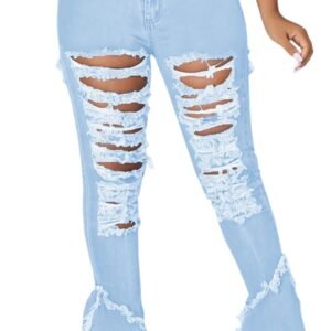 70s Bell Bottom Jeans for Women Elastic High Waisted Raw Hem Denim Pants Classic Vintage Flared Jeans