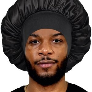 Superior Silk Bonnet for Men & Women, Reversible for Curly Hair – Black