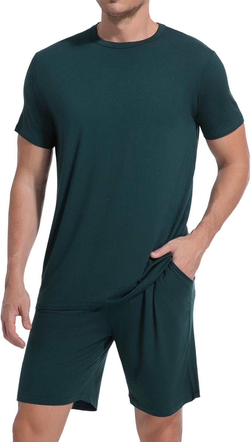 DG Hill Mens Pajamas Set Shorts - Pajama Pants Sleepwear Shorts PJS Sets - Summer Pajamas Cool Pants Short Soft PJS for Men
