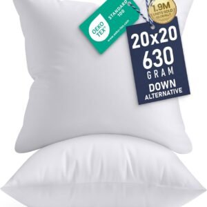 Utopia Bedding 20×20 Pillow Inserts, Set of 2, White – Indoor Decorative Throw Pillows for Bed, Sofa & Couch – Soft, Supportive & Fluffy Cushion Inserts