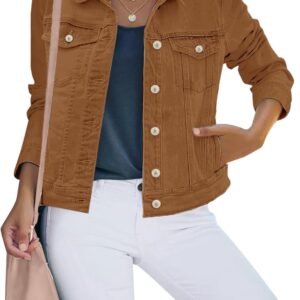 luvamia Women’s Basic Button Down Stretch Fitted Long Sleeves Denim Jean Jacket