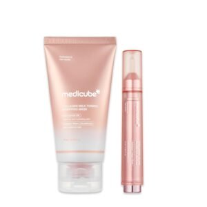 medicube Milky Collagen Double Glow Lock Duo: Collagen Glazed Milky Wrapping Mask and Booster Serum | 130DaCollagen, Niacinamide, Glutathione for Plumped, Radiant Glass Skin