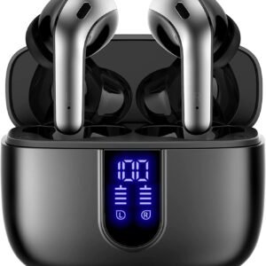 TAGRY Bluetooth Headphones True Wireless Earbuds 60H Playback LED Power Display Earphones with Wireless Charging Case IPX5 Waterproof in-Ear Ear buds with Mic for TV Smart Phone Laptop Computer Sports