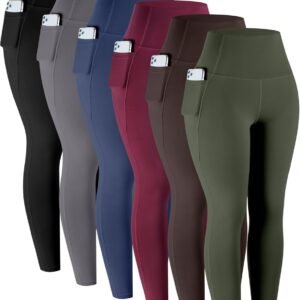 LZYVOO Leggings with Pockets for Women, 6 Packs Soft High Waisted Tummy Control Workout Yoga Pants