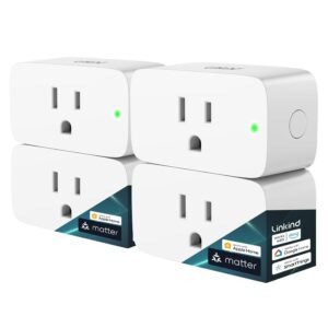 Linkind Matter Smart Plug, Work with Apple Home, Siri, Alexa, Google, SmartThings, Smart Home Smart Outlet Timer 15A/1800W, APP Remote Control & Schedule, 2.4G Wi-Fi Only, 4 Pack