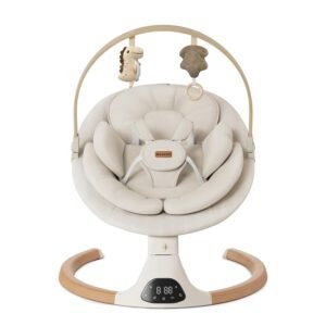 Baby Swings for Infants, Monamii Baby Swing, Infant Swing with 5 Speeds, 10 Lullabies, Electric Swing for Baby, Indoor & Outdoor Use (Beige)