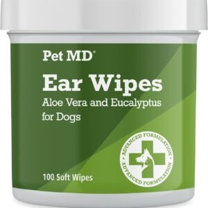 Pet MD Dog Ear Cleaning Wipes – Otic Cleanser for Dogs, Soothing Ear Care with Aloe Vera & Eucalyptus, Regular Wipes, 100 Count