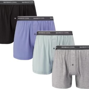 BAMBOO COOL Men’s Underwear Boxer Shorts,Breathable knit Boxers,Stretch and Relaxed Fit 4 Pack