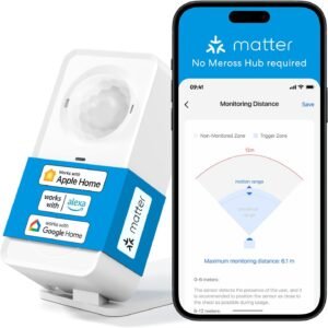 meross Matter Human Presence Sensor, 3-in-1 PIR & Light & mmWave Radar Motion Sensor, AI Motion Detector for Matter Smart Home Automation, Supports HomeKit, Alexa, Google, Home Assistant, 2.4GHz Wi-Fi