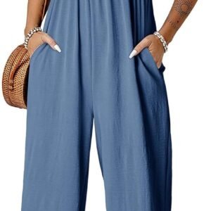 Dokotoo Jumpsuits for Women 2026 Summer Lantern Sleeves Rompers Wide Leg Casual Overalls with Pockets
