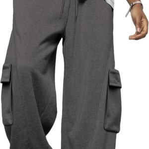 BUXKR Men’s Baggy Sweatpants Wide Leg Fleece Casual Joggers Cotton Loose Drawstring Elastic Waist Pants with Pockets