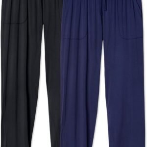 DAVID ARCHY Mens Pajama Pants Bamboo Rayon Lightweight Sleep Bottoms, Breathable Lounge Pants with Pockets Comfy PJs, 2 Pack