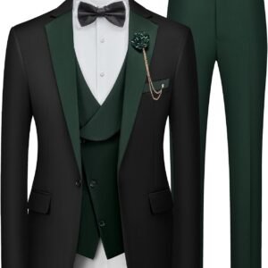 MAGE MALE Men’s 3 Piece Suit One Button Slim Fit Formal Wedding Prom Tuxedo Suits Party Dinner Blazer Vest Pants Set