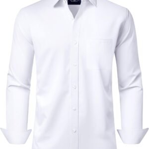 Alimens & Gentle Men’s Dress Shirts Long Sleeve Wrinkle-Free Stretch Shirts Solid Formal Button Down Shirt with Pocket