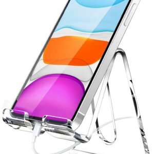 Crpich Acrylic Cell Phone Stand, Portable Clear Phone Stand for Desk, Compatible with Phone16 15 14 13 Pro Max Mini 12 11 Plus SE, Switch, Android Smartphone, Pad, Tablet, Desk Accessories